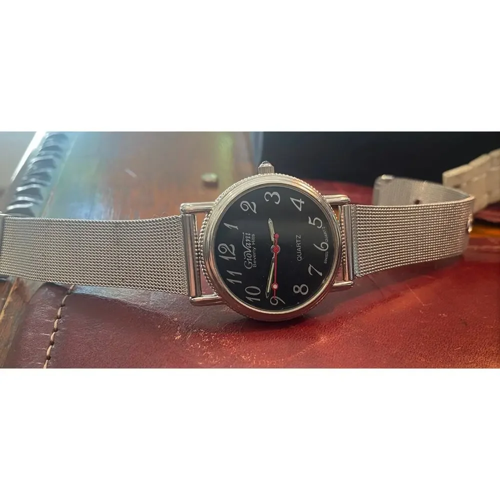 Unissex 34mm Silver Tone Giovani Beverly Hills Watch, Mesh Band